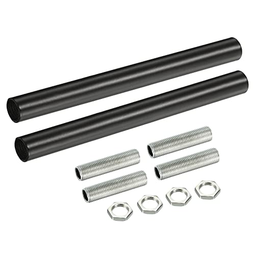 MECCANIXITY 2-Pack Black Iron Electroplated M10 Threaded Extension Rods for Pendant Light, Island Lighting, Chandeliers, Stems