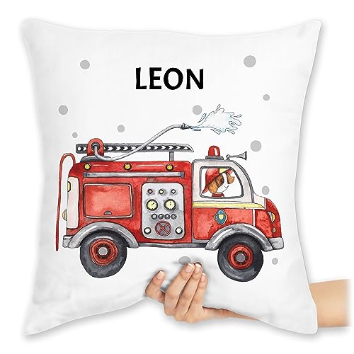 Kissen 40x40 Zierkissen - Feuerwehr Auto I Feuerwehrauto I 112 I Fire Truck I Löschfahrzeug - 40 x 40 cm - Weiß - kuschelkissen jugendfeuerwehr feuerwehrautos kissenhülle feuerwehrgeschenk motiv