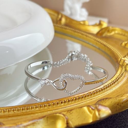 Image of To My Daughter Forever Connected Bracelet, Infinity Forever Love Heart Bracelets You Are Always In Mine From Mom Cubic Zirconia Adjustable Inspirational Gift Jewelry