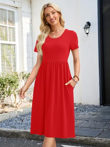 Image of Heymoments Women's Casual Short Sleeve Midi Dress Crewneck A Line Tiered Flowy Loose Travel Long Dresses with Pockets