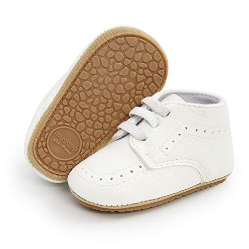 Akingio Baby Boys Girls Leather Sneakers Toddler Anti-Slip Shoes Infant High-Top First Walkers Newborn Crib Shoes White02 12Cm #TOP1