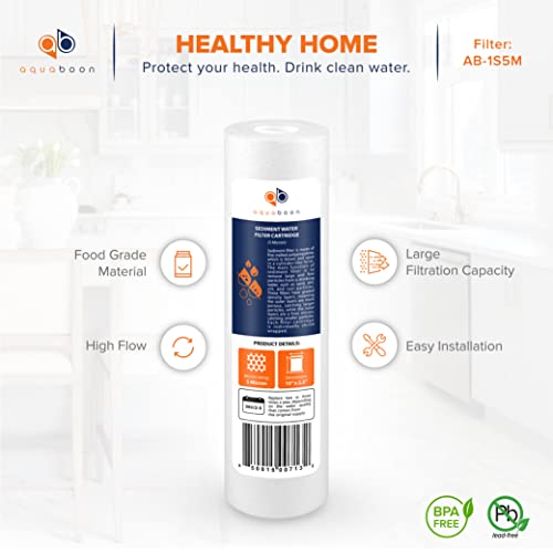 Aquaboon 5 Micron 10 x 2.5 House Water Filters Cartridges, Set of 20 | Sediment & Carbon Filter Replacements Compatible with WHKF-WHWC, P5, WHKF-GD05