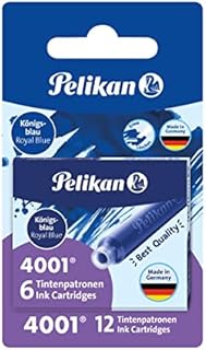 Pelikan Naboje Atramentowe do Piór Wiecznych | 12 szt | Wymienne Wkłady | Wymiana Atramentu Tuszu | Intensywny Wyraźny Trwały Kolor | Kaligrafia Pisanie Ręczne do szkoły Pracy Biura | Niebieskie