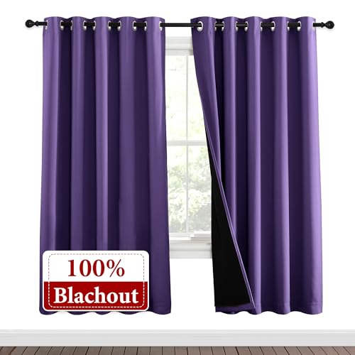 Image of NICETOWN Lilac Purple Full Shade Curtain Panels, Pair of Energy Smart & Noise Blocking Out Blackout Drapes for Dining Room Window, Thermal Insulated Guest Room Lined Window Dressing(62 x 72 inch)