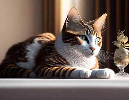 Chat au-dessus de la table tableau pour décorer votre salon 58x90cm