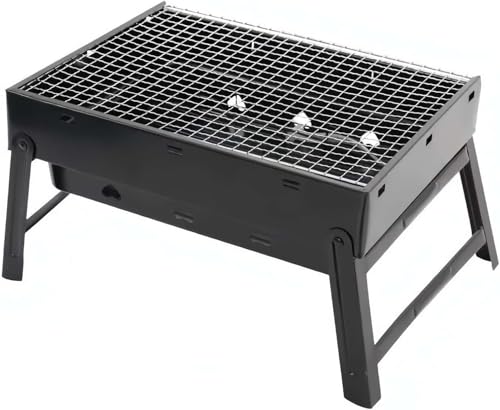 Delzon BBQ Barbecue Grill, Portable BBQ grill easy-to-use, Foldable Charcoal Grill for Outdoor, Stainless Steel Smoker for Picnic, Garden Terrace, Camping, Travel, Hiking - Black