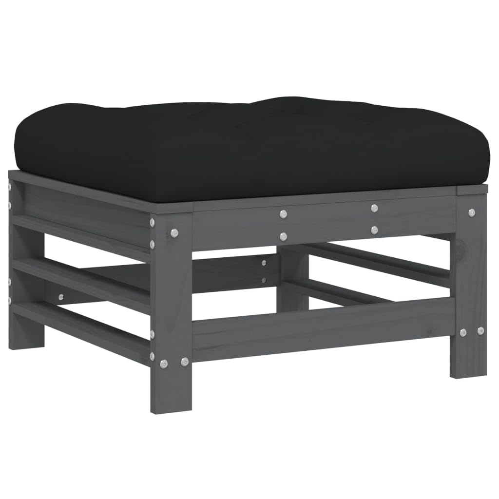 Homgoday Taborety ogrodowe z poduszkami 2 szt. lite drewno sosna szara, meble ogrodowe stołki palety ogród osmański palety zewnętrzne podnóżek meble palety patio taras typ 1 sofy zewnętrzne