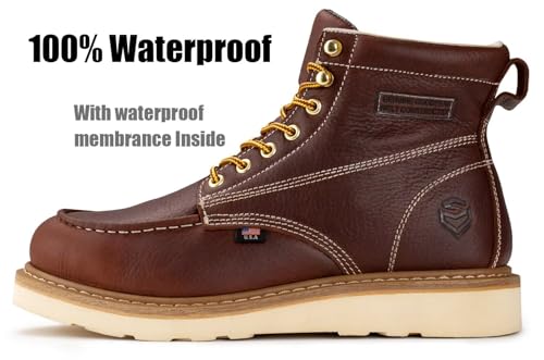 SUREWAY 6in Waterproof Wedge Moc Toe Work Boots for Men - Soft Toe,Premium Full-Grain Leather,Comfort Insole,Oil/Slip Resistant,Real Goodyear,EH Rated Industrial Construction Boots/Shoes DK BN2