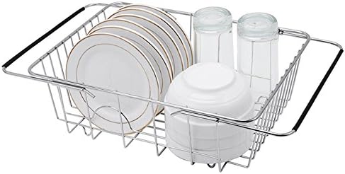 Adjustable Dish Rack Stainless Steel Dish Drainer Sink Dryer for Kitchen Silver By Ksmxos