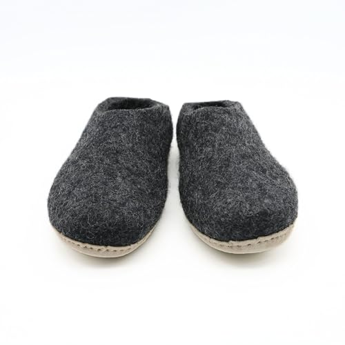 Charcoal Grey Felted Indoor Slippers- Handmade Slippers For Men And Women- Wool Slip Ons- House Slides2