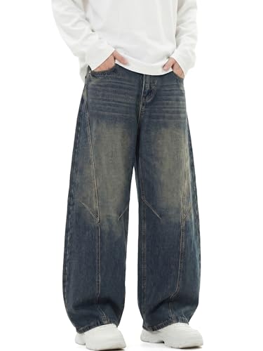 Image of JMIERR Men's Barrel Jeans Baggy Wide Leg Y2K Twisted Seam Relaxed Fit Hip Hop Denim Pants Casual Streetwear