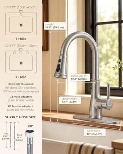 Image of WEWE Vintage Kitchen Faucet with Pull Down Sprayer, Stainless Steel 1 or 3 Hole High Arc Single Handle Antique Sink Faucet for Classic Modern Ktichen, Brushed Nickel Bar & Prep Sinks