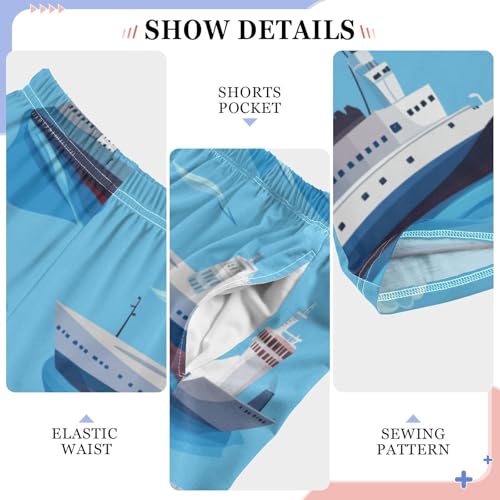 ZZXXB Marine Ships Boys Long Pants Soft Trousers Elastic Waist Kids Lounge Bottoms with Pockets S-XL4