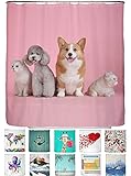 arteneur® - Hunde und Katzen - Anti-Schimmel Duschvorhang 180x200 mit Öko-Tex Standard 100 - Beschwerter Saum, Blickdicht, Wasserdicht, Waschbar, 12 Ringe & E-Book