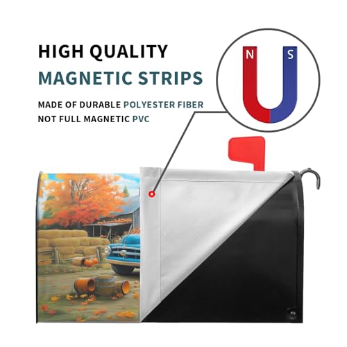 Image of Fall Truck Mailbox Cover Magnetic 25.5 inchx21 inch Autumn Maple Tree Leaf Pumpkins Sunflower Farm Puppy Mailbox Wrap Post Cover Large Size Waterproof for Garden Yard Outdoor Outside Decor