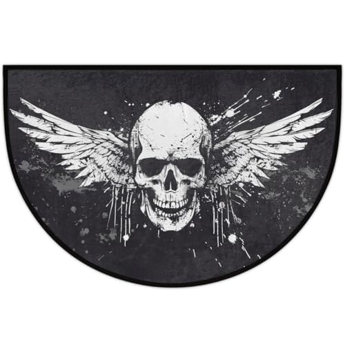 Image of cfpolar Half Round Door Mat Halloween White Skull Non-Slip Semi Circle Area Rug Washable Half Moon Hearth Rugs for Indoor Outdoor Bathroom Kitchen Patio Runner Mat Laundry Room Home Decoration