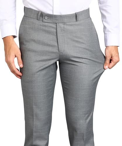 Image of GHPC Stylish Slim Fit Polyester Lycra Stretchable Formal Pant for Men | Mens Fashion Checkered Wear Dress Trousers Pants for Office or Party