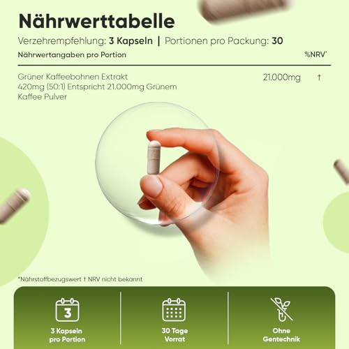 Grüner Kaffee Kapseln 21.000mg - Grüner Kaffeebohnen Extrakt - 90 Kaffeepulver Kapseln - Natürliche Quelle der Chlorogensäure (CGA) - Green Coffee von WeightWorld