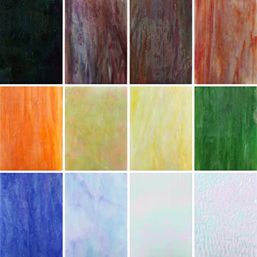 Buenoarte 12 Blatt Buntglasplatten, 10,2 x 15,2 cm Kathedrale Buntglasplatten, Kunst-Bubble Glas, Mosaikfliesen Handwerk für DIY Glashandwerk Liebhaber (Phantomfarbe) Cover