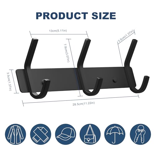 Image of VAEHOLD 2PACK Coat Hooks Wall Hook for Hanging Clothes Robes Towels Hats Heavy Duty Coat Hanger Coat Rack Wall Mount with 3 Hooks - Black