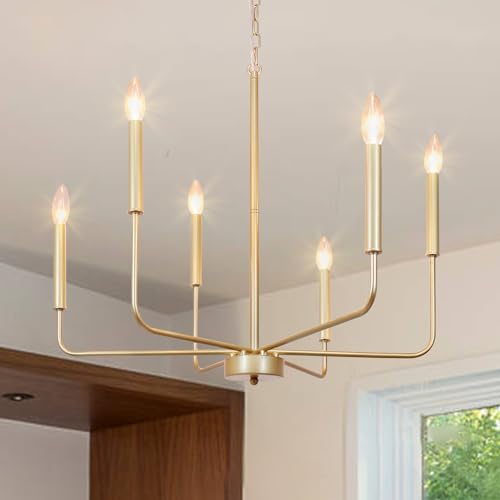 JWLUYN Gold Chandelier, 6Light Gold Chandelier Light Fixture, Gold