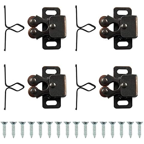 ZZHXSM 4 Set of Double Roller Catch Door Latch with 16Pcs Installation Screws for Cabinet Drawer Closet, Ancient red Cover