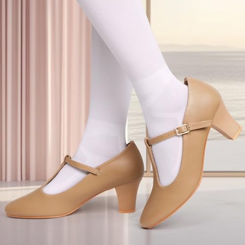 ARCLIBER Brown Character Shoes for Women PU Leather T Strap 2.3" Dance Heels for Ballroom Salsa Tango-7.5 by ARCLIBER - Used condition - Image 2