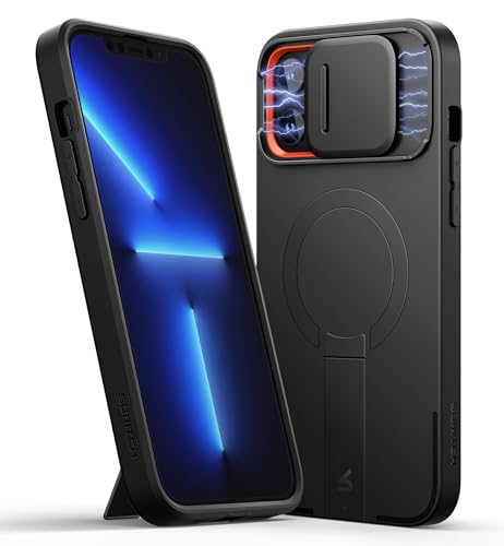 Image of SURITCH for iPhone 13 Pro Max /12 Pro Max Case with Magnetic Camera Slide Cover and Adjustable Kickstand, Compatible with MagSafe, Shockproof Bumper Case Slim Protective Cover 6.7 Inch, Black