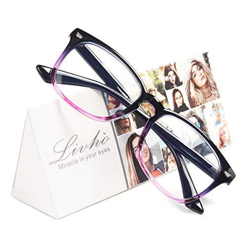 Livhò Blue Light Blocking Computer Glasses, Tablet Reading/Gaming/TV/Phones Glasses for Women Men, Anti Eyestrain Filter UV Glare & Reduce Headache Eyewear Fake Glasses (Blue Purple)