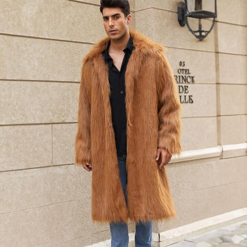 Caxndycing Manteau En Fourrure Pour Homme - Long Manteau En Fourrure Synthétique - Veste D'hiver Chaude - Veste En Fourrure - Manches Longues - Revers - Veste Ample - Cardigan En Fourrure Synthétique