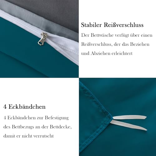 Nesture Bettwäsche 135x200 2teilig Mikrofaser, Petrol/Anthrazit – Ansicht 4