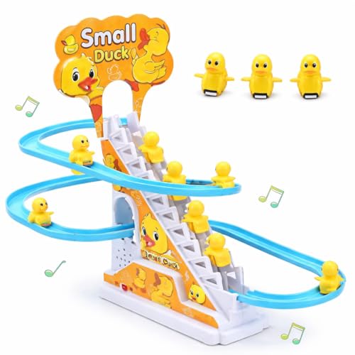 Image of Small Duck Stair Climbing Track Toy with Colorful Lights and Music, Escalator Playset, 3 Ducks Included