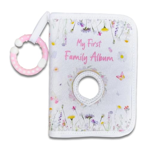 Pink Baby Photo Album, My First Photo Book with Soft Polyester Pages, Cute Cartoon Memory Book for Growth Photos, Portable Hanging Baby Photo Album Safe for Infants & Toddlers