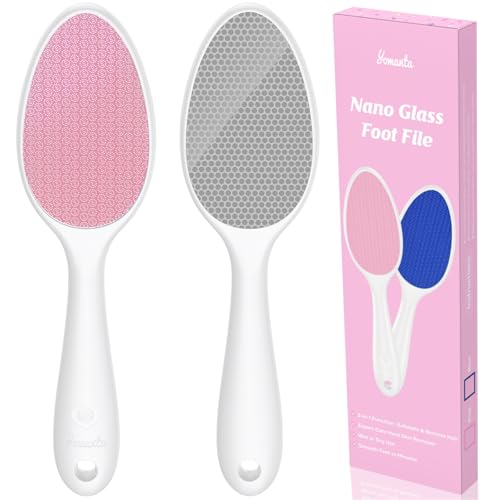 2 en 1 Nano Verre Râpe Pieds - Lime à Pieds avec Long Manche, Lime Pied pour Peaux Dures Efficace Douceur, Élimination des Callosités peaux mortes et des poils, Utilisation à Sec ou Humide - Rose