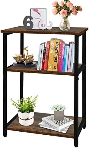ECOMEX 3-Tier End Tables,Side Table with Storage Shelf for Living Room, Small Bedside Table for Bedroom,Rustic Brown