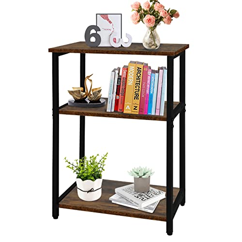 Ecomex 3-Tier End Tables,Side Table With Storage Shelf For Living Room, Small Bedside Table For Bedroom,Rustic Brown #TOP26