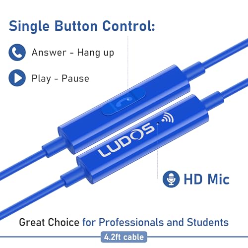 Image of LUDOS FEROX Wired Earbuds in-Ear Headphones, 5 Year Warranty, Earphones with Microphone, Noise Isolation Corded for 3.5mm Jack Ear Buds for iPhone, Samsung, Laptop, Kids, School Students - Blue