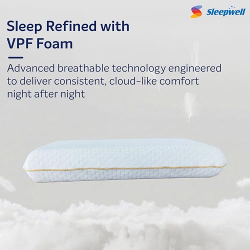 Image of Sleepwell Easy Rest Pillow | VPF Foam | Neck Support & Pressure Relief | Everyday Comfort | Light & Durable | Medium Soft Firm | Breathable | Machine Wash | 24 x 16 Inches | Pack of 1