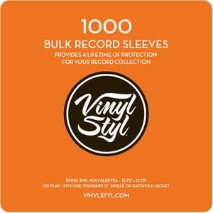 Vinyl Styl 12" Vinyl Record Protective Outer Sleeves - 1000 Ct Bulk PK (Clear)