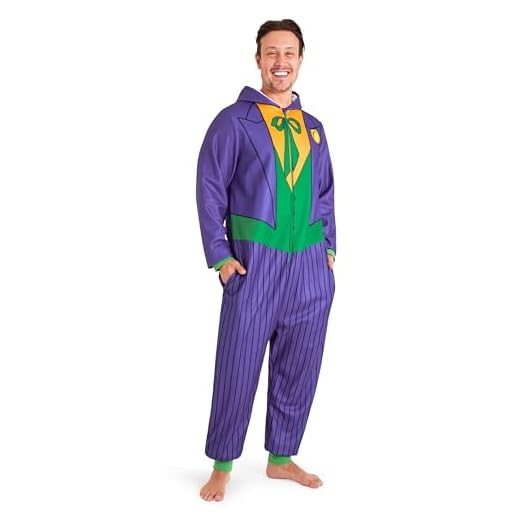 DC Comics Joker Pijama Mono Polar con Capucha y Bolsillos Laterales para Hombre (Morado, XXL)