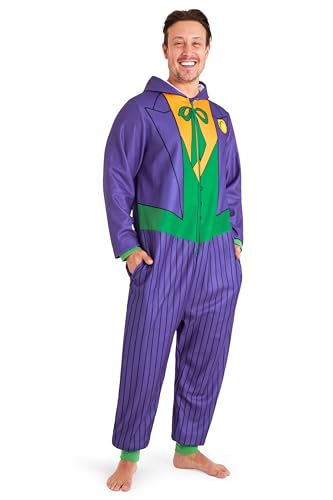 DC Comics Joker Mens One-Piece Pajamas with Hood, Fleece