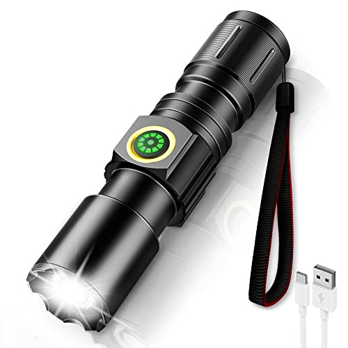 Flashlight Rechargeable, Flashlights high lumens, Mini Flashlight, LED Flashlight Rechargeable-Adjustable Brightness Tactical Flashlight for Camping, Outdoors Emergency, Christmas Gifts Men & Women