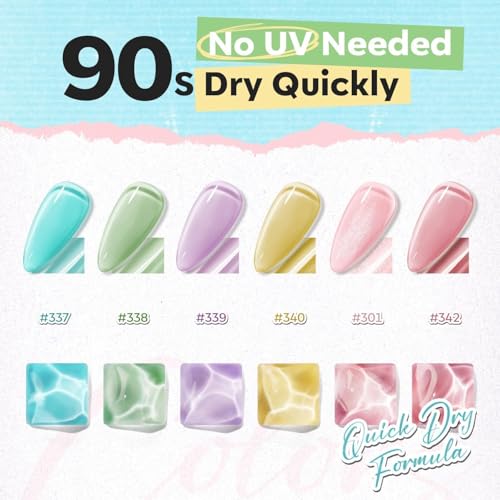 modelones Nail Polish Set, 6 Colors Jelly Nail Polish Kit Sheer Nude Pastel Pink Yellow Lavender Purple Baby Blue Mint Green Glitter Fingernail Polish 2025 Gifts for Women Salon DIY