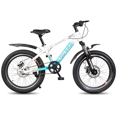 Image of Vaux Stryker 20inch Cycle for Kids 5 to 8 Years with Front Suspension, 20T Bicycle for Girls & Boys with Dual Disc Brakes, 12 inch Steel Frame, Alloy Rims, 20 * 2.40 Tyres(White-Blue)