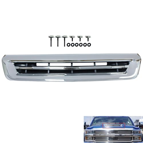 Chrome Front Upper Hood Vent Grille With Mounting Hardware Compatible with 2017-2019 Ch-evy Silverado 2500HD 3500HD