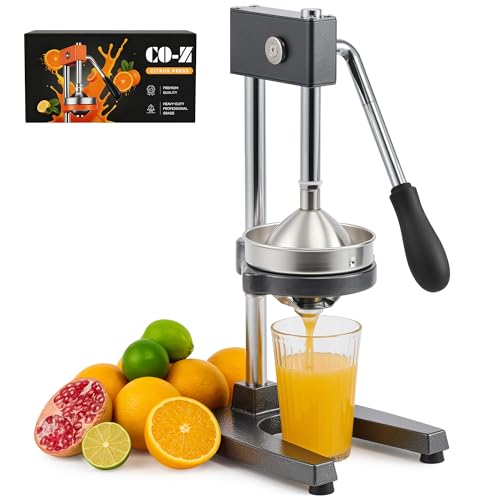 CO-Z Exprimidor Manual de Frutas Exprimidor Profesional de Acero Inoxidable para Limones, Naranjas, Pomelos, Granadas, Verduras y Otras Gris