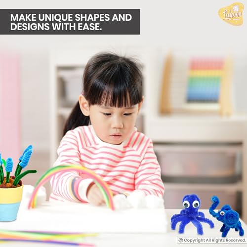 Image of Lakeer Pipe Cleaners 100 Pcs, 10 Assorted Colours, Bendable Chenille Stems 6 mm x 12 Inch, Fuzzy Sticks for DIY Craft, Flower Making and Kids School Projects