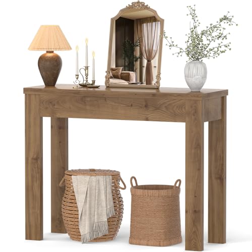 Image of Armocity Console Table, Small Farmhouse Wood Entryway Table, Sofa Tables Narrow Long Behind Couch, Entry Table for Entrance, Hallway, Living Room, 32 inch, Brown Oak