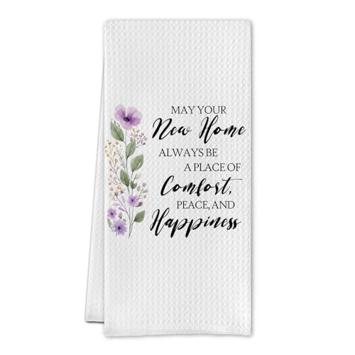SereneHanctuary House Warming Gifts New Home Purple Floral Kitchen Towels, Gifts for New Homeowners Dish Tea Towels, Best Housewarming Gift Decorative Hand Towel for Kitchen Bathroom, 16x24 Inch
