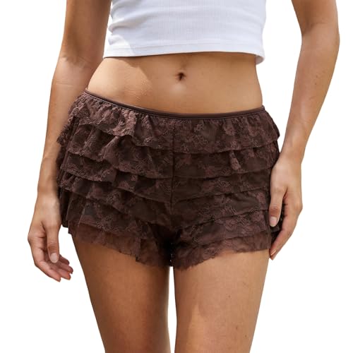 Image of Women Ruffle Bloomers Y2k Lace Trim Lolita Pettipants Cute Layered Frill Pumpkin Bottom Shorts Sweet Booty Panties